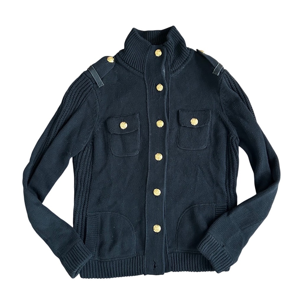 Lauren Ralph Lauren Black Military Cardigan‎ Gold Button Nautical Sweater P/M